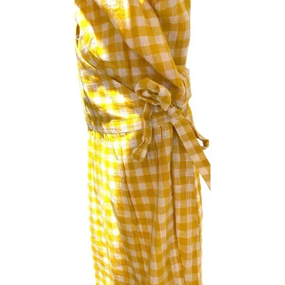 Old Navy Wrap Dress Womens XL Knee Long Sleeve Yellow Gingham Check Cotton - Picture 3 of 16